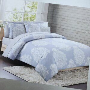 Nicole Miller Floral Medallion Periwinkle Full/Queen 3 Pc Luxury Duvet Cover Set